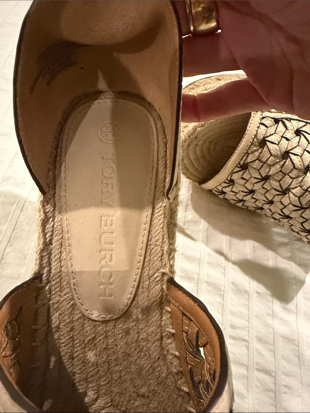 Tory Burch Beige Woven Espadrille Wedge Sandals
